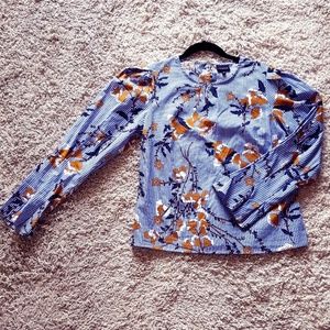 Floral and Stripe Scoop Neck Blouse